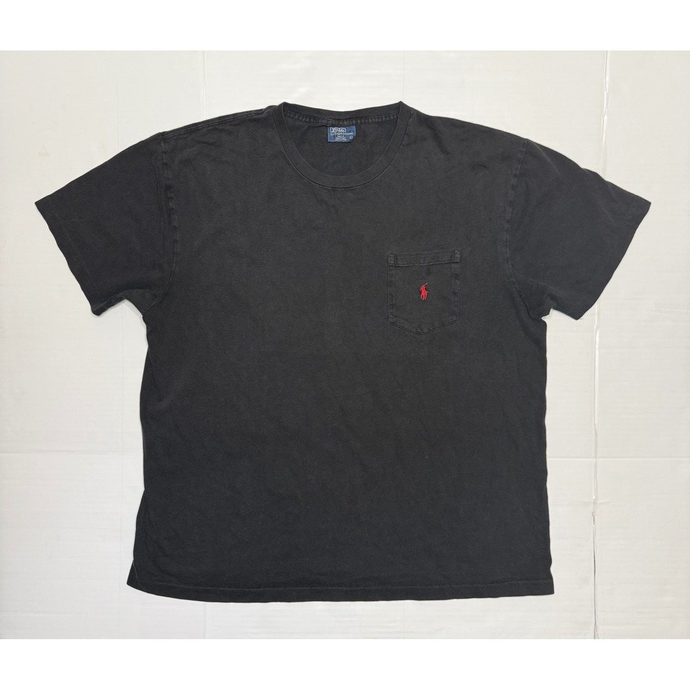 Polo Ralph Lauren Mens Large Black Pocket T-Shirt Single Stitch Short‎ Sleeve L